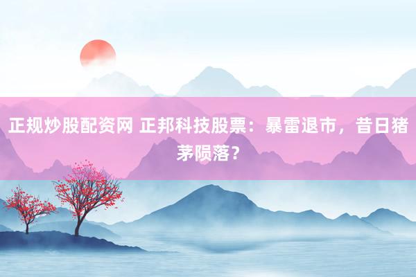 正规炒股配资网 正邦科技股票：暴雷退市，昔日猪茅陨落？